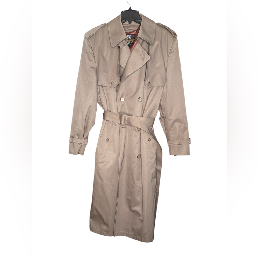 Towne London Fog tan gray belted trench coat